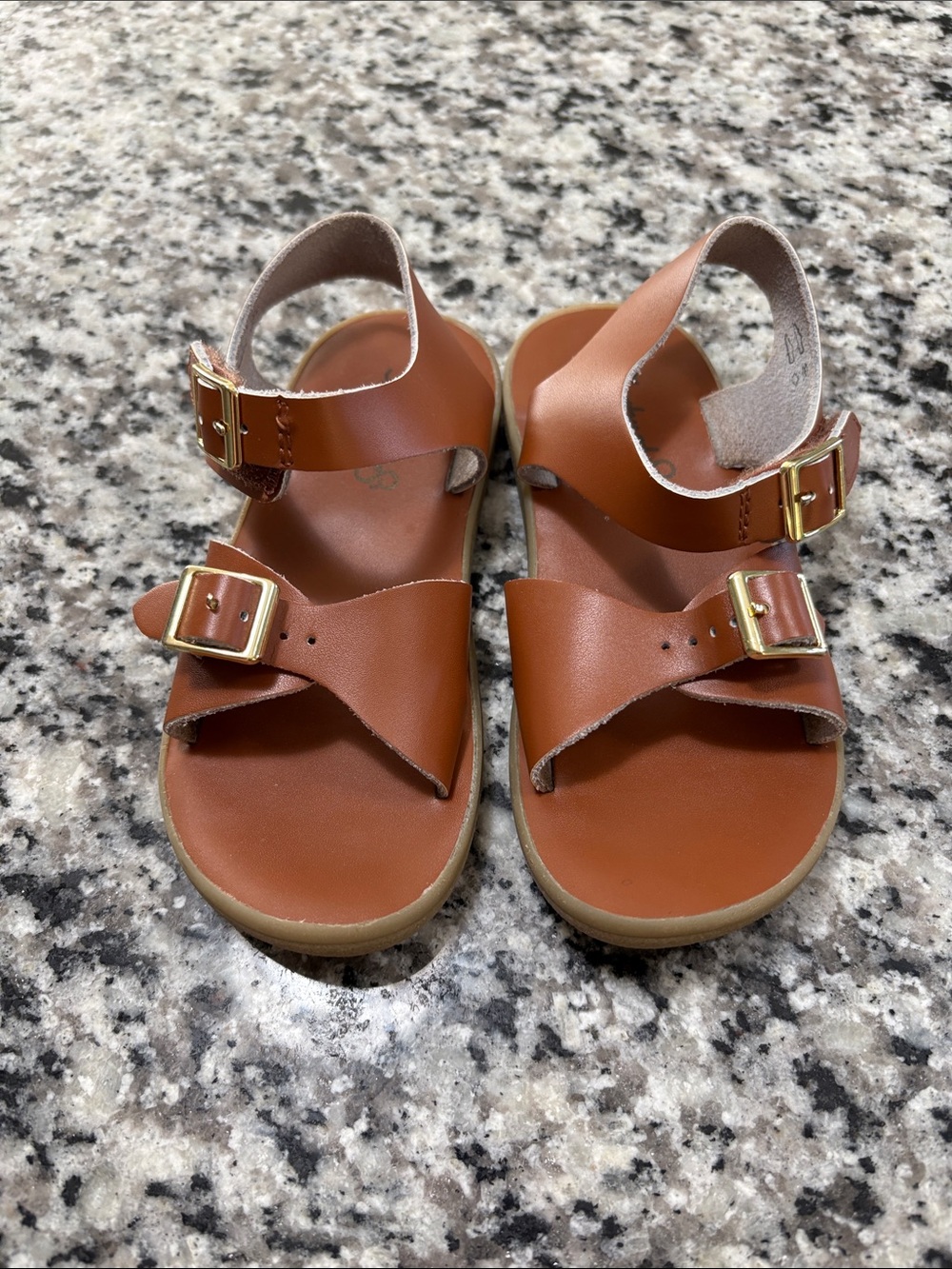 FootMates Brown Kids Buckle Sandals with Gold Hardware
